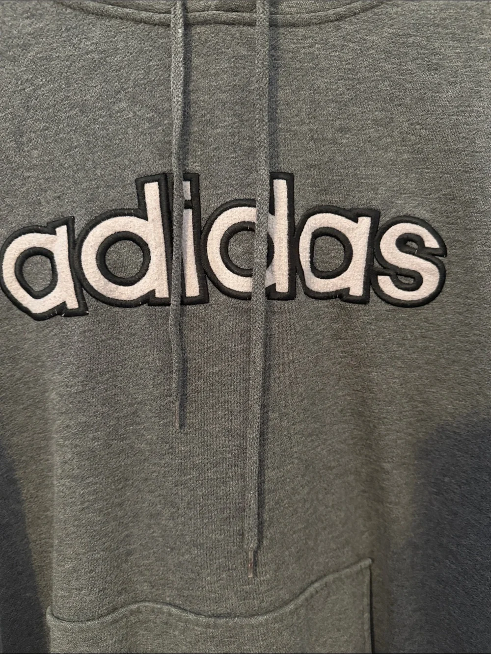 adidas Gray Pullover Hoodie with White Stripe Accents